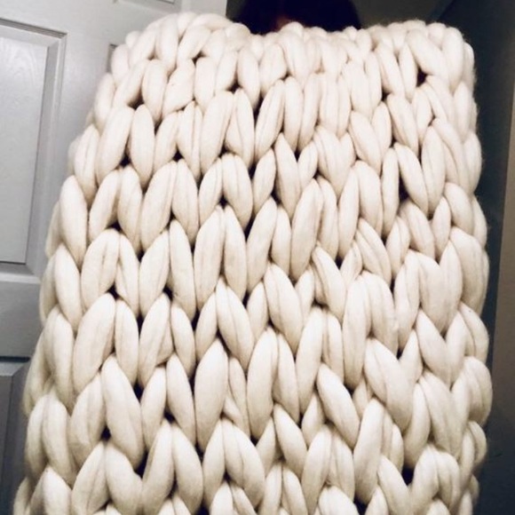Chunky Knit Throw Merino Wool Blanket Weighted Blanket Handmade - Picture 3 of 4